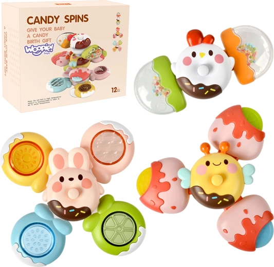 WOOPIE Sensorik-Spinner-Spielzeug für Kinder mit austauschbaren Formen Biene Küken Kaninchen Set 3 Stk