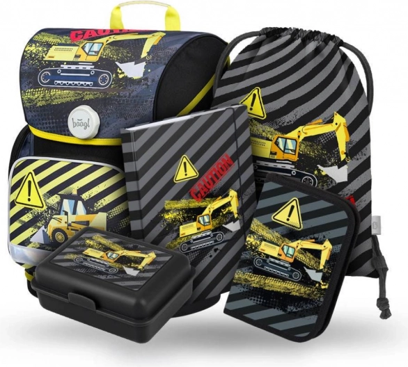Baagl Schultasche Set Ergo Bagger: Rucksack, Mäppchen, Schuhbeutel, Heftordner, Brotdose