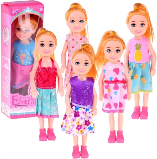 Mini-Puppe 13 cm in bunten Kleidchen