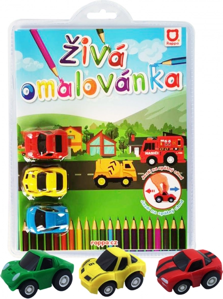 Lebendiges Malbuch – Rennwagen, Set mit 3 Rückziehautos
