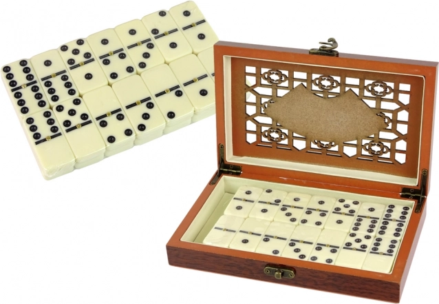 Logikspiel Holzdomino im Holzbehälter mit 28 Steinen