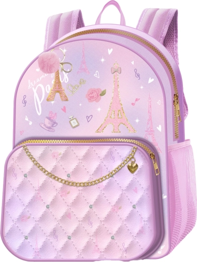 Kinder-Rucksack Deluxe Paris lila mit dekorativer Kette