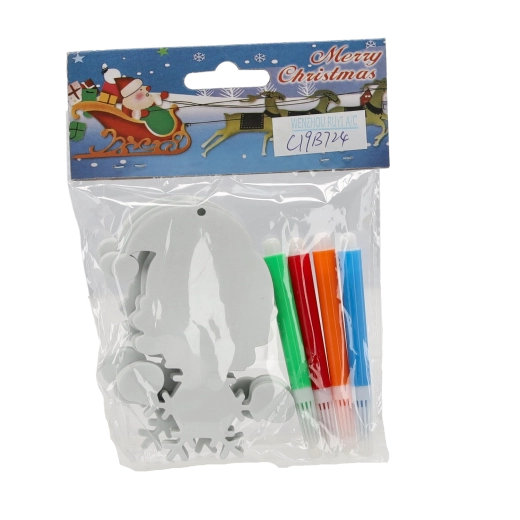 Alles in einem: 3 Ornamente + 4 farbige Filzstifte