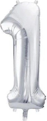 Silberner Folienballon als Zahl 1, 86 cm