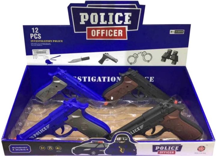 Polizei-Spielrevolver aus Kunststoff mit Sound 20 cm batteriebetrieben – 1 Stück