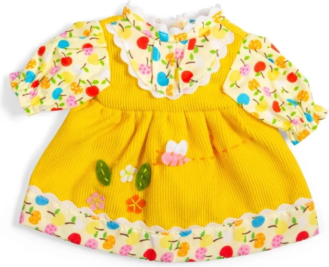 Bigjigs Toys gelbes Kleid mit Äpfelchen und Blümchen für eine 28-cm-Puppe