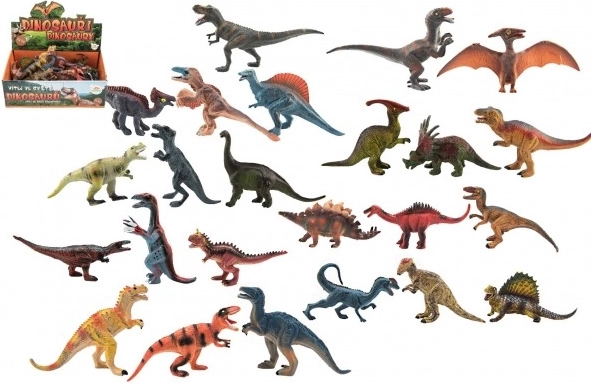 Plastik-Dinosaurier 11–14 cm, Mix verschiedener Arten im Box (24 Stk.)