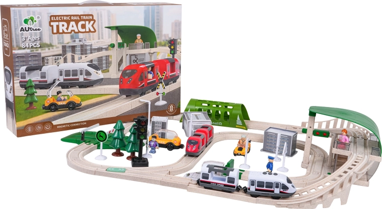 Stadt-Eisenbahnset mit Licht und Sound, 80 Teile