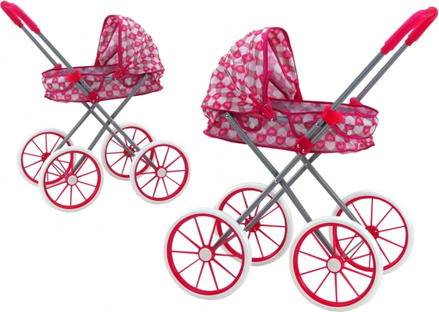 Puppenwagen mit Herzchen, klappbar, rosa, große Schaumräder