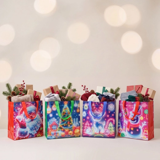 Weihnachtliche Geschenktasche mit irisierender Oberfläche, 23 × 22 × 11 cm – 1 Stück
