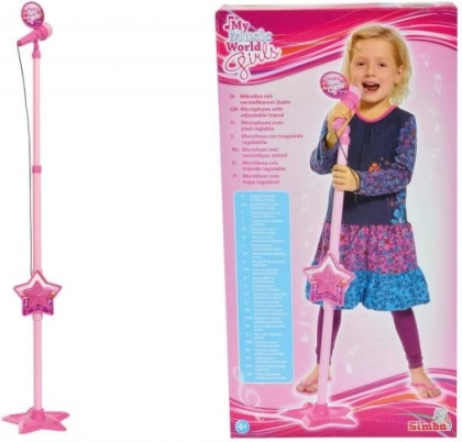 Rosa Kindermikrofon mit Stativ und MP3 (85–115 cm)