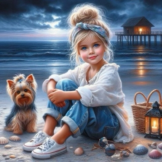 Norimpex Malen nach Zahlen Mädchen mit Hund am Strand 40 × 50 cm
