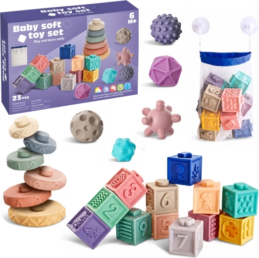 Weiche Gummi-Lernbausteine mit Tieren, Zahlen und Mustern (27 Stk.)