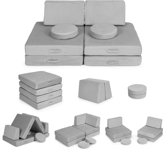 Großes faltbares modulares Kindersofa DIY, 8 weiche Kissen – grau ECOTOYS