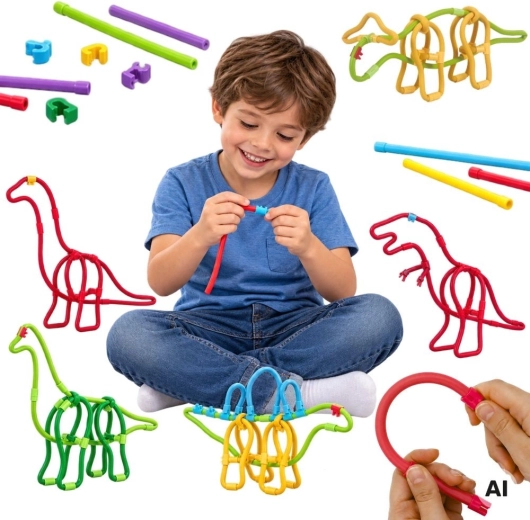WOOPIE Kreativ-Bausatz aus Strohhalmen und Verbindungsstücken, Dinosaurier, 117 Teile