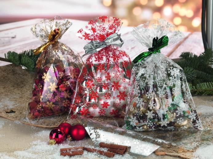 Transparente Zellophantüte mit Sternmotiv 25x40 cm