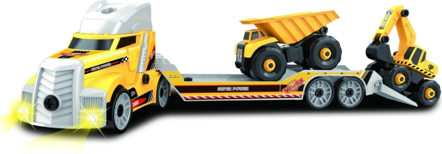 Schraubbarer Autotransporter mit Baumaschinen 62 cm mit Licht und Sound