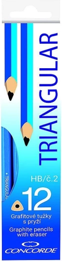 CONCORDE Graphitbleistifte, dreikantig mit Radiergummi, HB, 12 Stk.