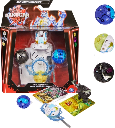 Bakugan Starterset mit 3 Sammelfiguren Mantid Titanium Dragonoid Trox