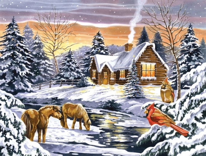 Norimpex Malen nach Zahlen Winterhaus am Bach 40 × 50 cm