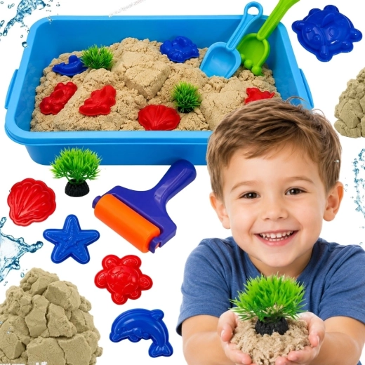 Woopie kinetischer Sand für das Spielen im Wasser im Koffer, 18 Teile