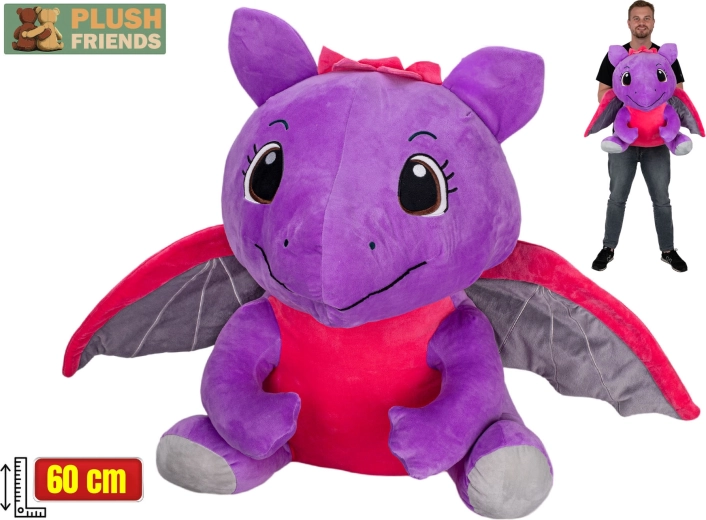 Plush Friends lila Plüschdrache 60 cm, sitzend