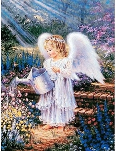 Diamantmalerei Engel mit Gießkanne im Garten 30 × 40 cm