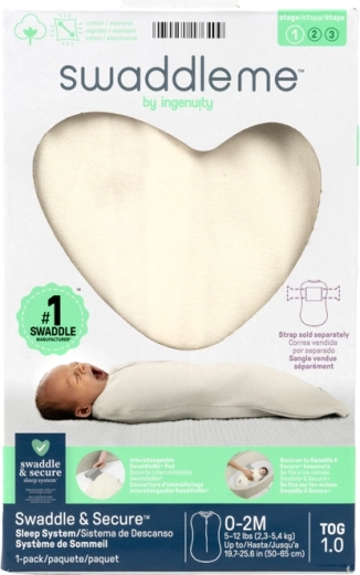 Ingenuity Baumwoll-Pucksack SwaddleMe™ 1 TOG Ivory, 0–2 Monate