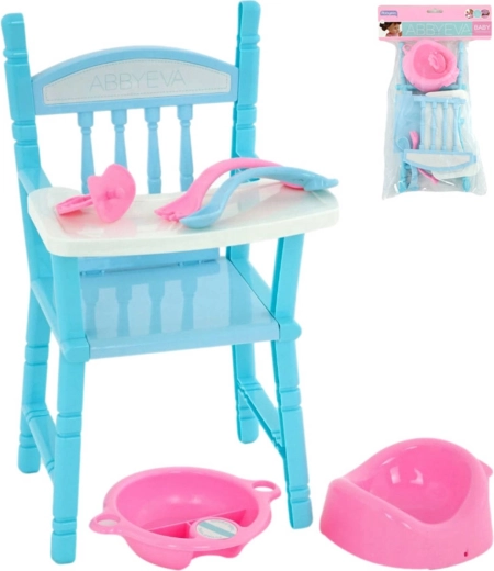 Hochstuhl für die Puppe mit Zubehör-Set (Töpfchen, Schnuller, Geschirr)