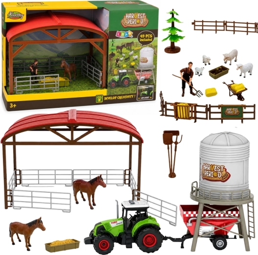 Bauernhof mit Traktor, Stall und Silo – Spielset mit 49 Teilen mit LED und Sound