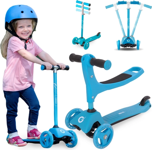 Evo Kinder-Dreiradroller 2-in-1 mit Sitz hellblau