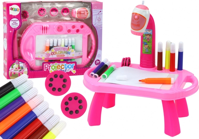 Kinder-Zeichenprojektor mit Tisch – rosa
