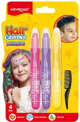 Keyroad Metallic Shine Haarkreide – pink, violett und gelb, mit Kamm