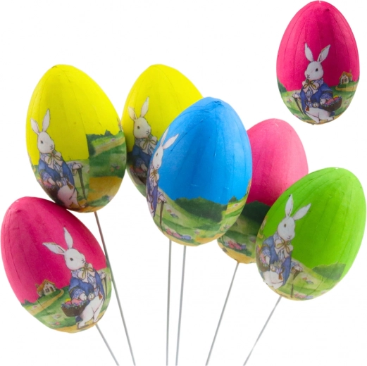 Ostereier an Draht mit Häschen - Set 6 Stk.