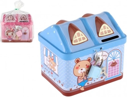 Blech-Spardose Häuschen mit Schloss 12 × 11 cm