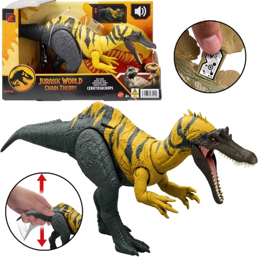 Dinosaursfigur Ceratosuchops Jurassic World mit wildem Brüllen und beweglichen Teilen