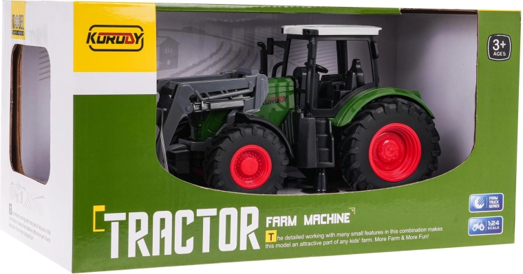 Grüner Traktor mit Frontlader 1:24