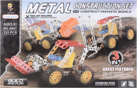 Metall-Schraubbausatz – 3 Baufahrzeuge, 122 Teile