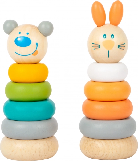 SMALL FOOT pastellfarbener Steckturm – Holz-Set Häschen und Bär
