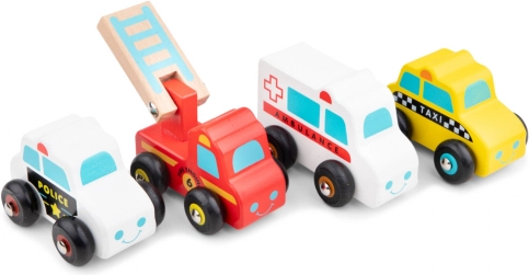 Holzspielzeugset mit Einsatzfahrzeugen für Kinder
