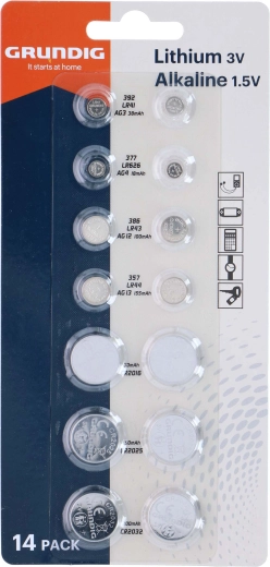 GRUNDIG Knopfzellen-Set AG und CR, 14 Stk.