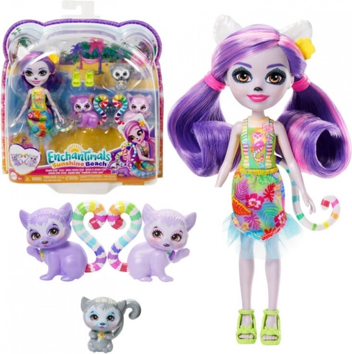 Enchantimals Lemurenfamilie – Puppe Lorinda und 3 Tierchen
