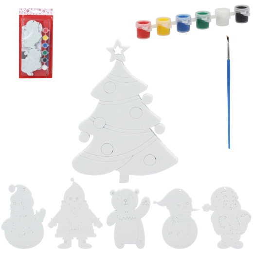 Set zum Bemalen von Weihnachtsornamenten 6× Hängekugeln 10 cm mit Farben und Pinsel