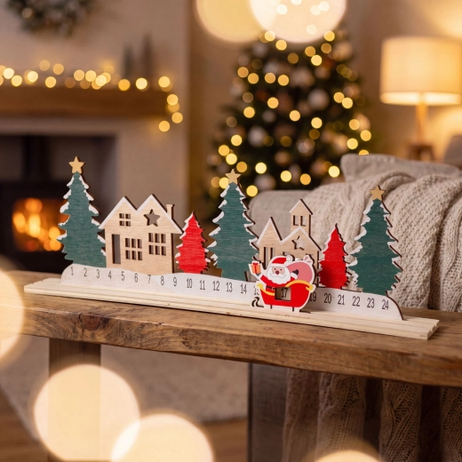 Adventskalender mit Weihnachtsdorf und Nikolaus