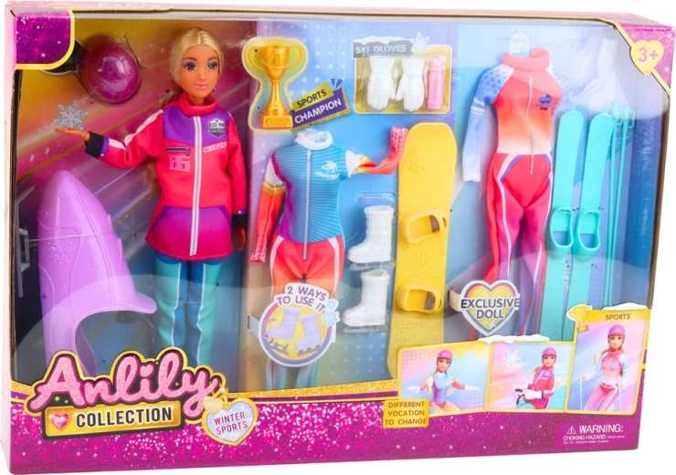Packung voller Zubehör inklusive Schneescooter und Pokal