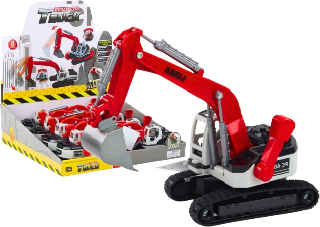 Metall-Kettenbagger rot-weiß mit Schaufel