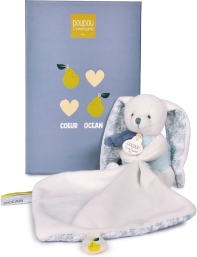 Doudou Geschenkset Plüschhäschen mit Schmusetuch 10 cm blau