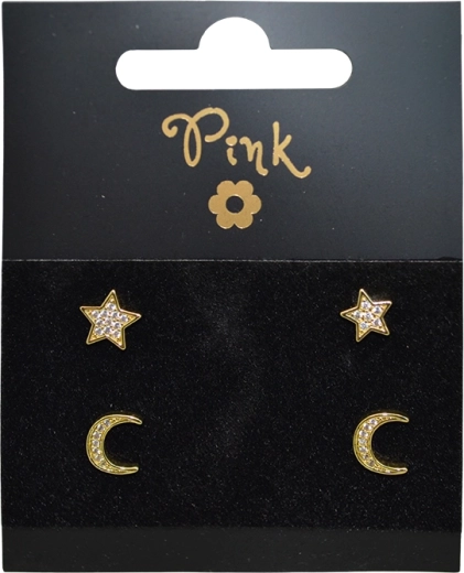 Vergoldetes Ohrring-Set Mond und Stern, 4 Stk.