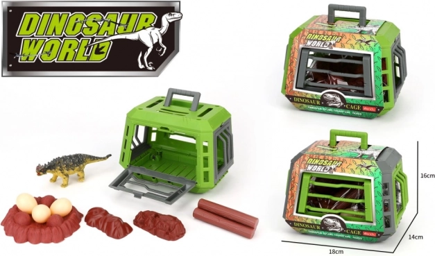 Dinosaurier im Käfig mit Zubehör