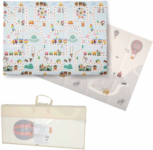 Beidseitig faltbare Lern-Schaumstoffmatte für Kinder 150 × 200 cm – Straßen und Ballons